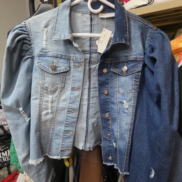 Embellished Denim Jean Jacket with Red and Blue Accents - Picture 4 of 4